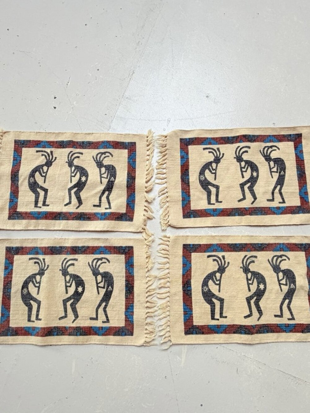 Southwestern Kokopelli Placemats Native American Motif Cotton 4 Pieces